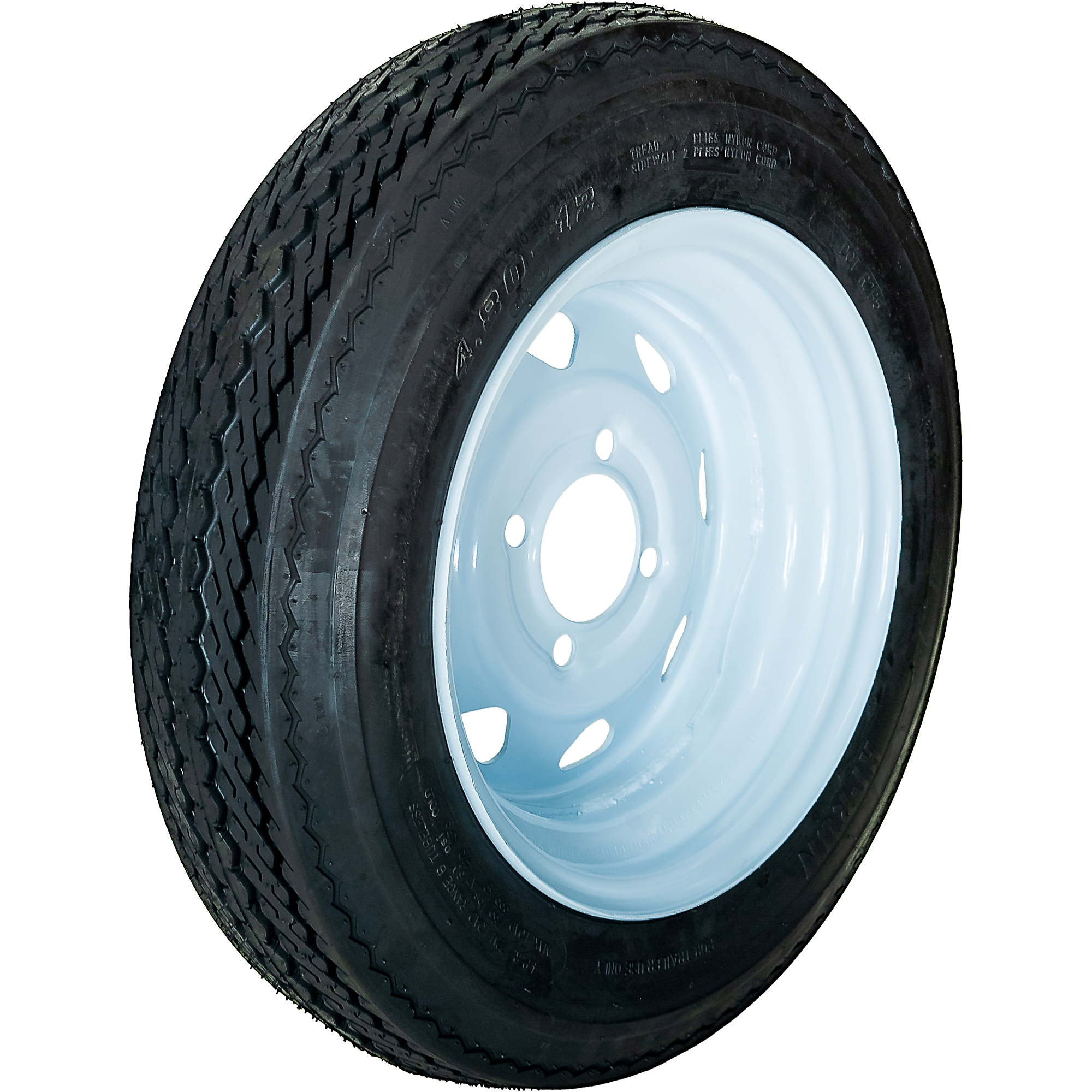 HI-RUN, Highway Trailer Tire Assembly, Bias-Ply, Tire Size 4.80-12 Load Range Rating B, Bolt Holes (qty.) 4 Model# ASB1051